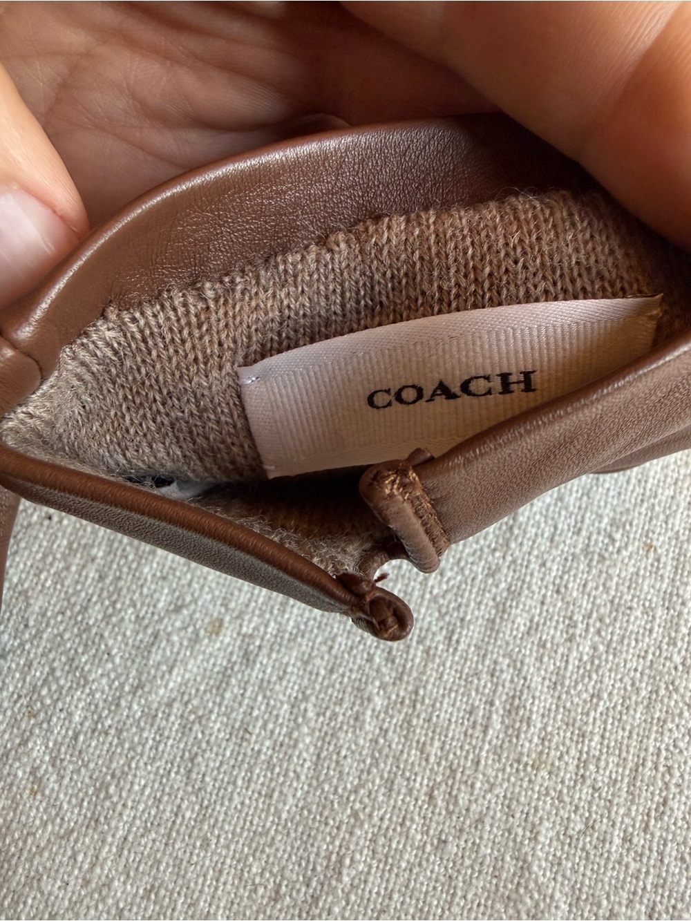 Coach Men's Brown Leather Dress Gloves - Picture 3 of 3